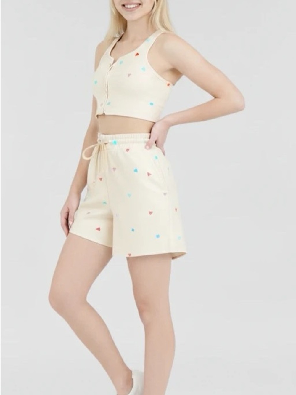 Wildfox Cream lounge Shorts with Heart Print size XXlarge with pockets